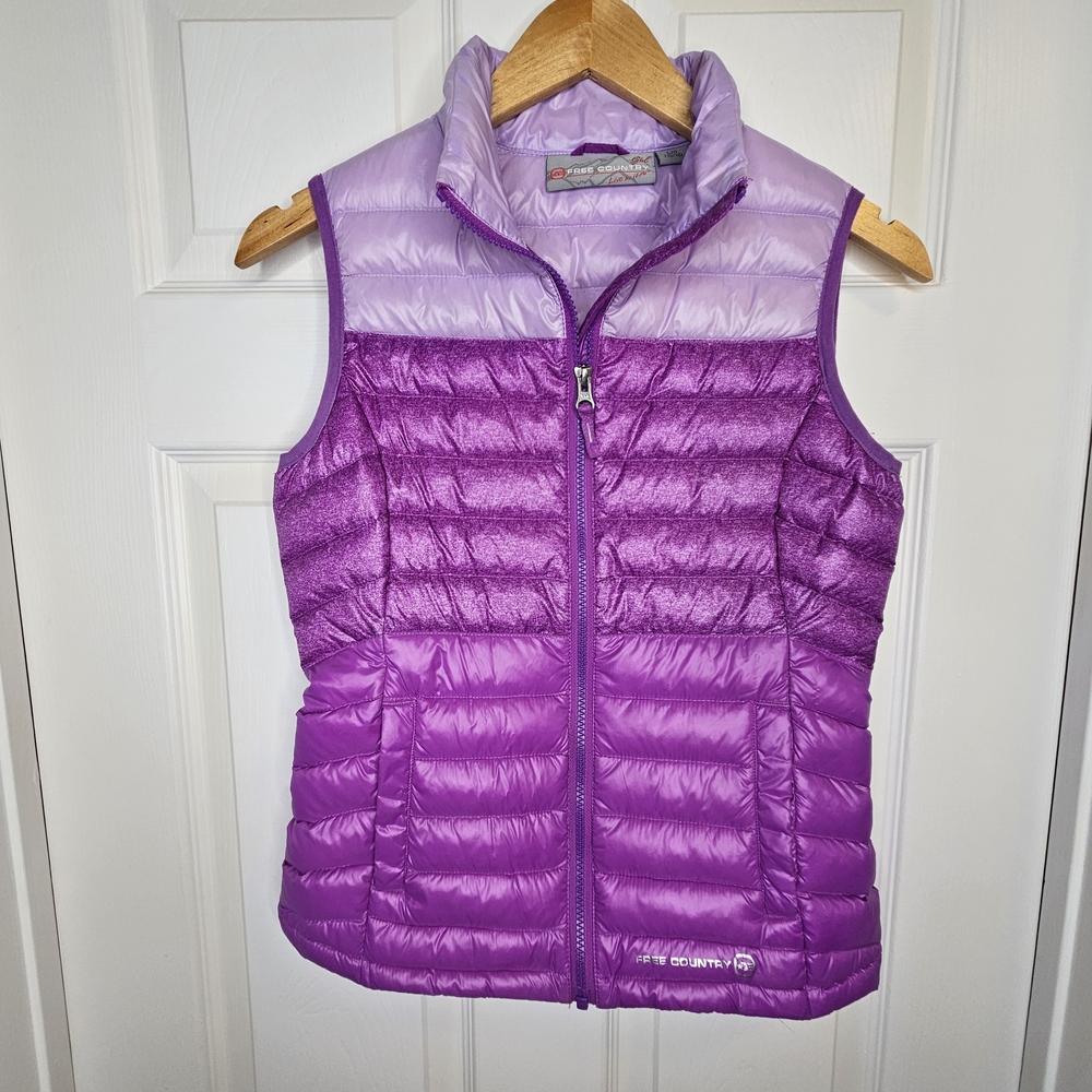 Free Country Girls Puffer Down Vest Zip-Up Cozy Purple Colorblock Size L